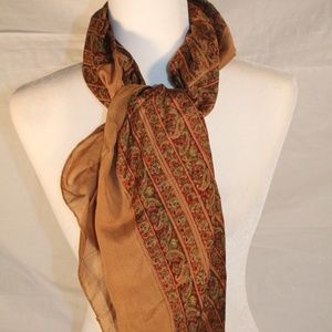Brown & red paisley silk scarf with gold boarder